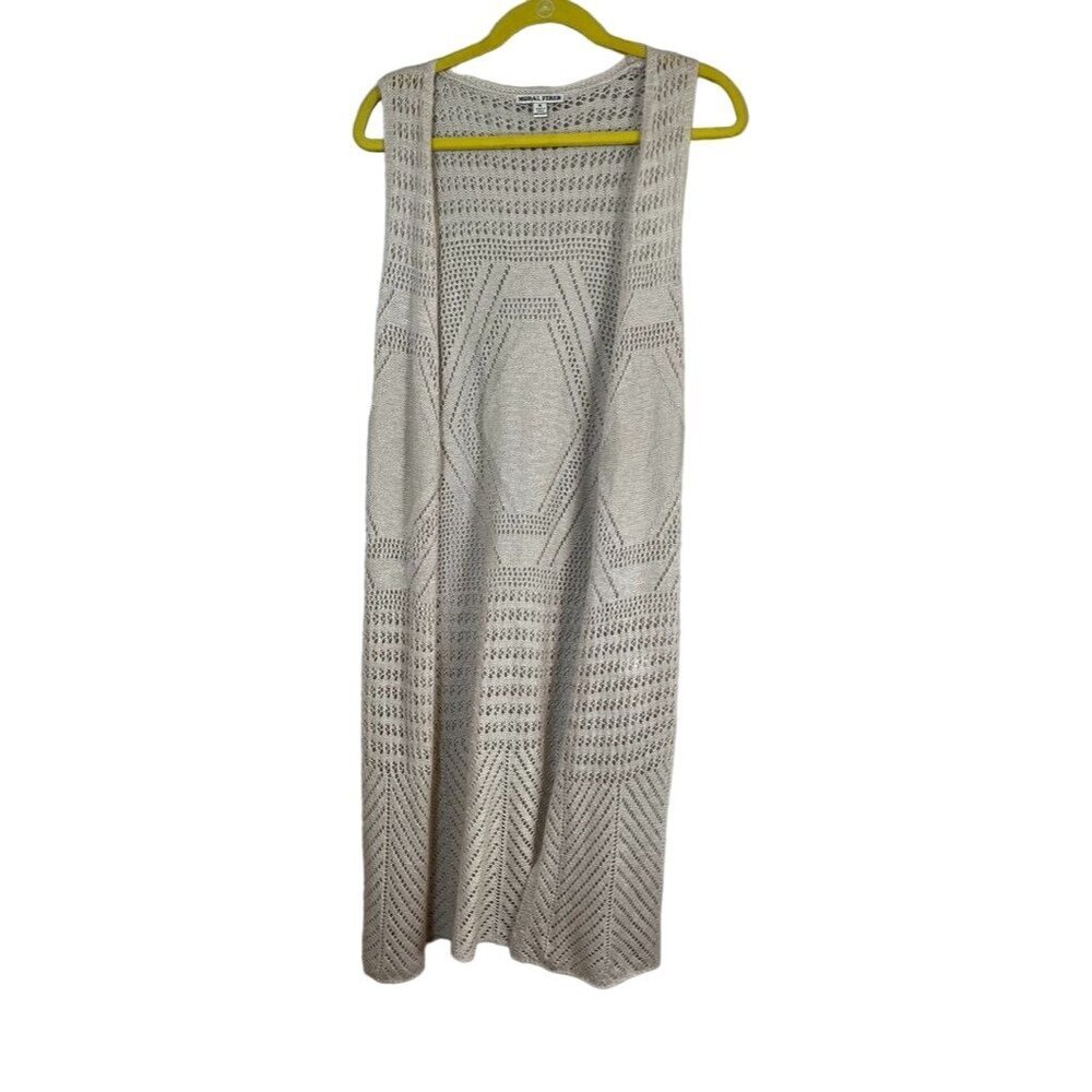 Moral‎ Fiber Knit Sweater S Tan Duster Boho Neutral Western Vest Feminine Chic